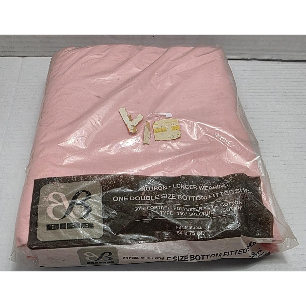 Vintage Bibb Pink Double Fitted Sheet NOS 50/50 Cotton Polyester 54x75 Sealed